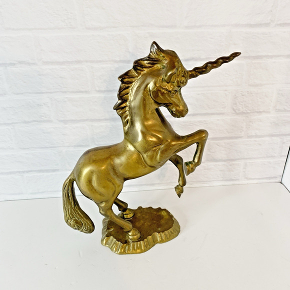 Vintage Solid Brass Unicorn Figurine Statue Collector Rearing Mystical Mythical - Picture 1 of 8
